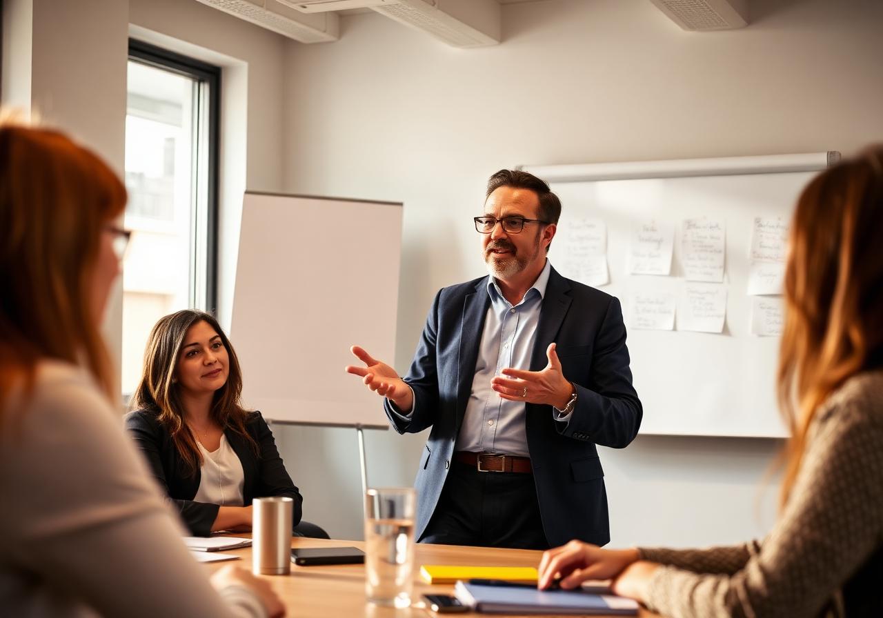 Leader facilitating a small group workshop in a conference room